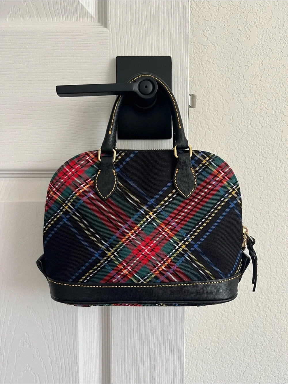 Dooney & Bourke Black Tartan Dome Mini Satchel with Red & Green Plaid - Picture 2 of 16